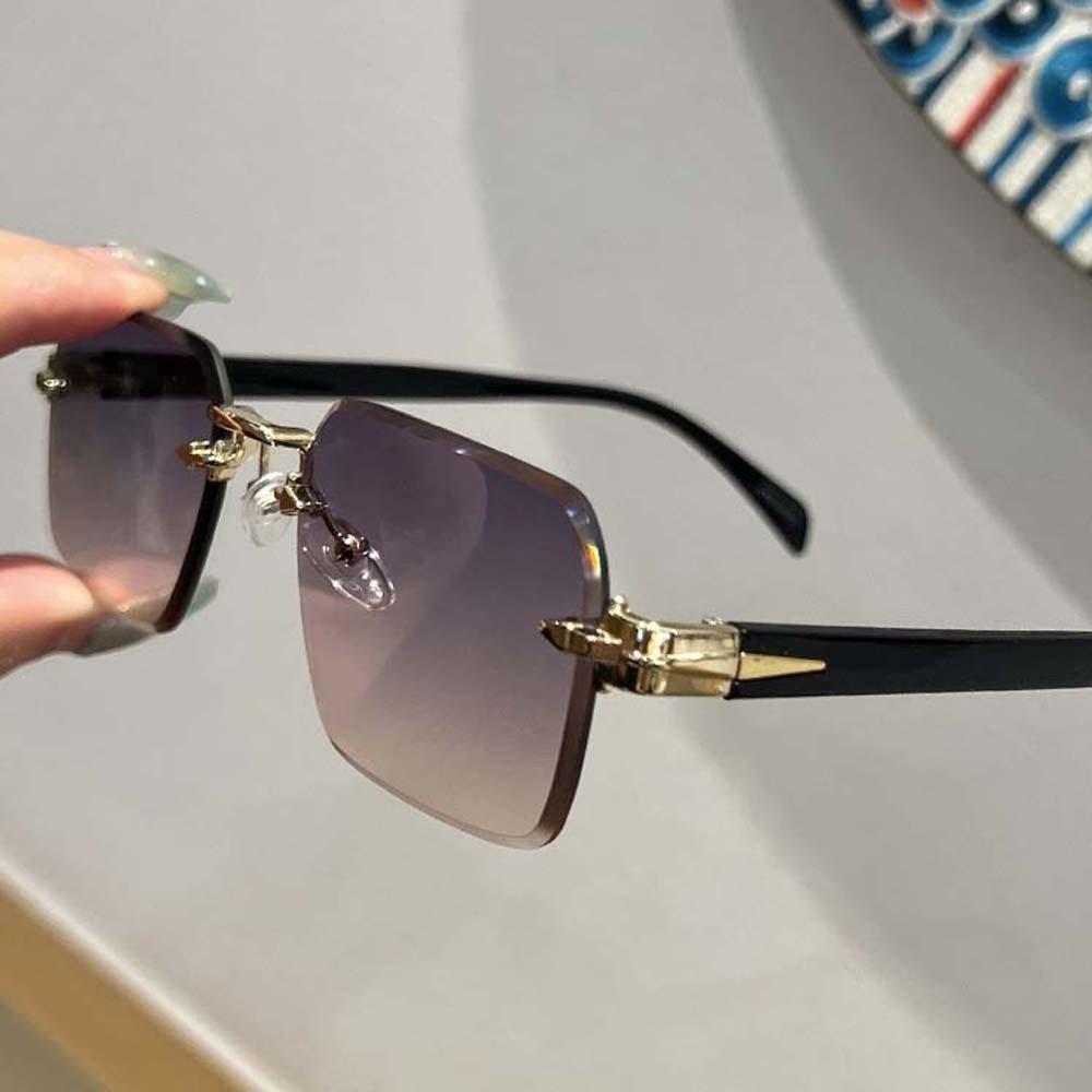 Lightweight Square Frame Sunglasses Retro Anti-UV Glasses Frameless Polarizing Lens Sunnies  Women