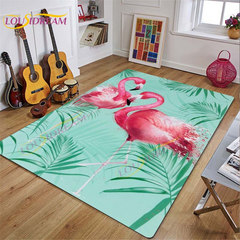 3D Flamingo Rug Carpet for Livingroom Bedroom Kids Room Colorful Modern Rug Non Slip Floor Carpet INS Style Decor Flower Carpet