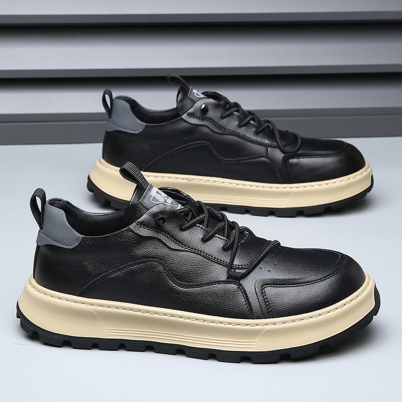 European Station Leather Men's Shoes Platform Breathable Casual Shoes Men's 2025 Autumn Trend Clown Shoes New White Shoes