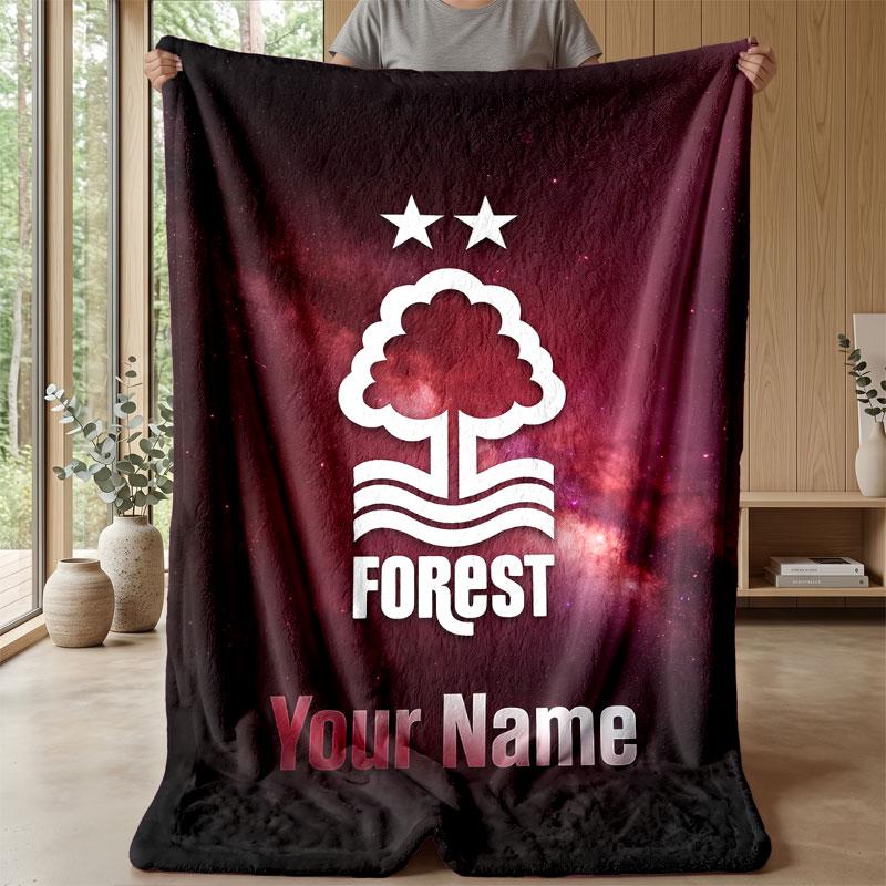 Coperta in Flanella Nottingham Forest FC con Testo Nome Personalizzato Logo Calcio Coperta in Pile Personalizzata Regalo Speciale per Divano Camera da Letto Casa