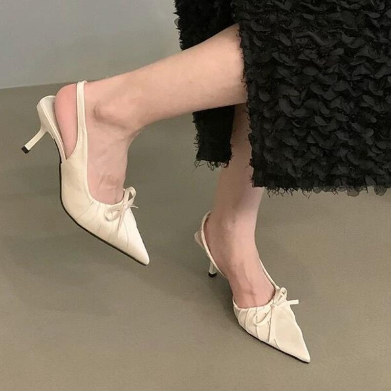 Fashion Summer New Fashion After The Ring Belt Sexy Banquet Bow Women's Shoes Pointy Comfortable Solid Color Elegant High Heel Sandals