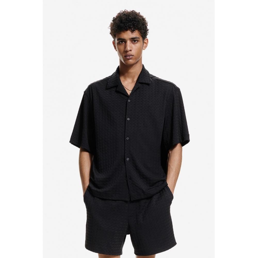 H M Regular Fit Textured Sweat sHorts Black