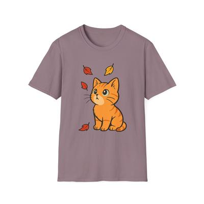Unisex Softstyle T-Shirt Orange Tabby Kätzchen Herbstlaub Niedliches Herbst Katzen T-Shirt