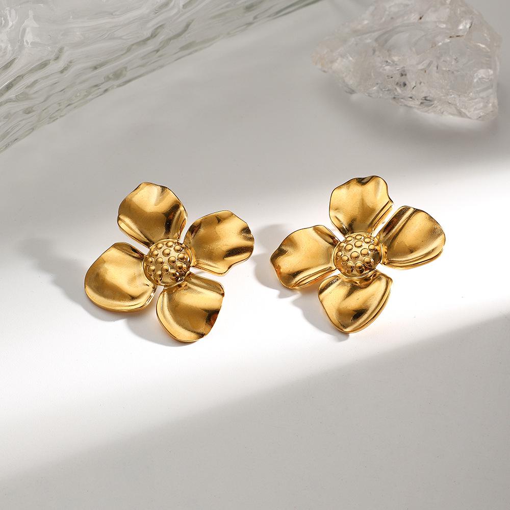 18K Gold-Plated Flower Earrings: Fresh, Sweet, Pastoral Style Studs In Stainless Steel