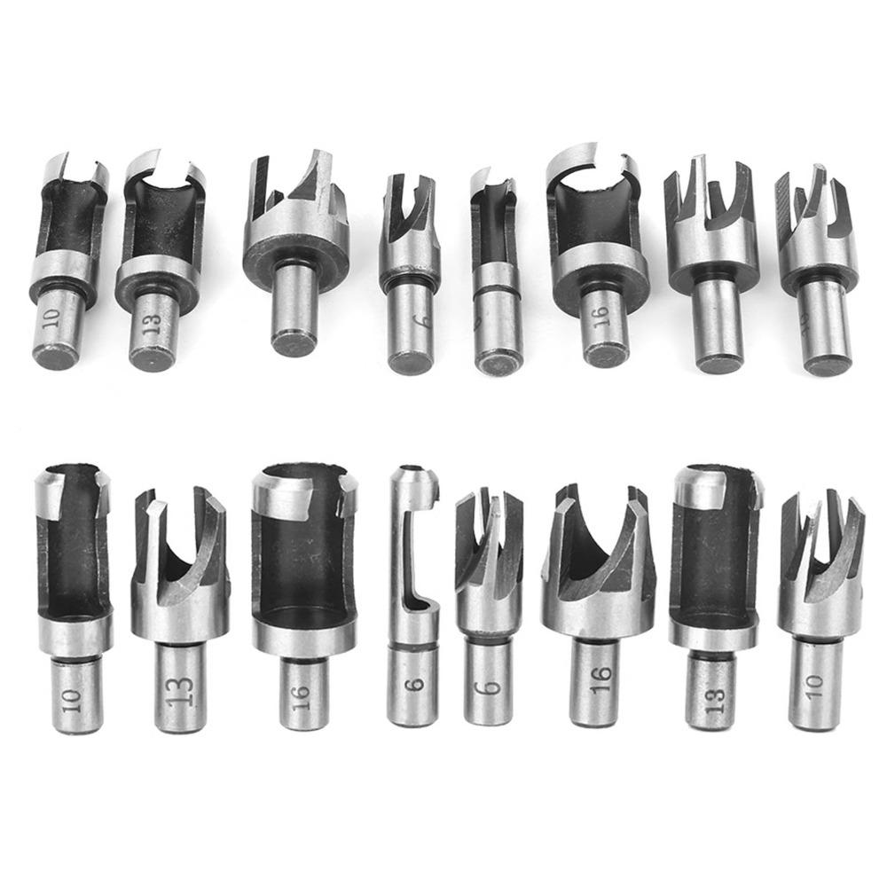 8Pcs High-Carbon Steel Wood Plug Cutter Set Straight and Tapered 6mm 10mm 13mm 16mm Chamfer Drill Bits Metric