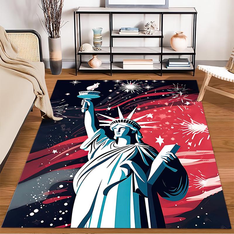 Statue of Liberty Themed Carpet with Fireworks and Red-Blue Design Suitable for Use As an Anti-slip for Living Room Bedroom Sofas