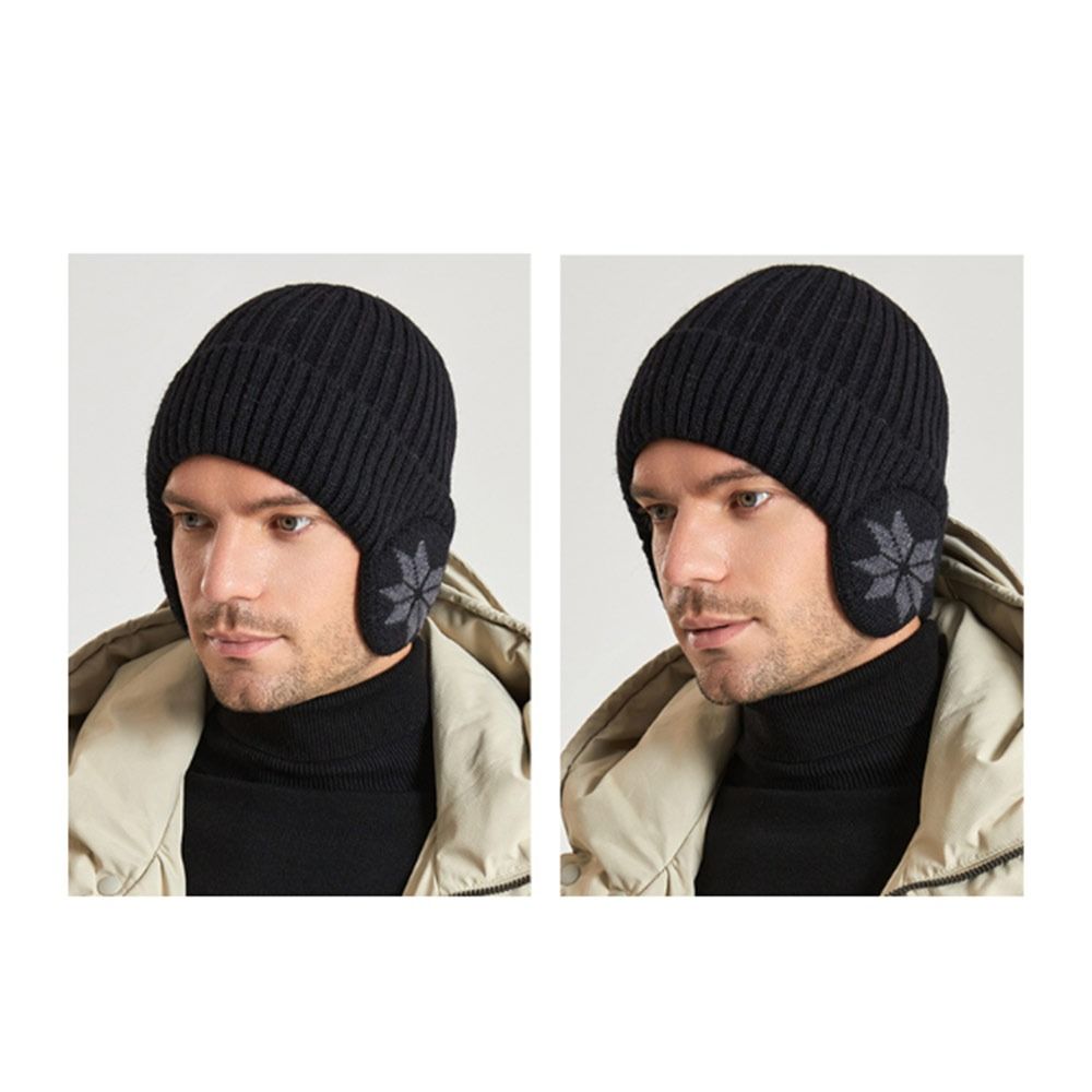 Casual Soft Snowflake Knitted Hat Thickened Keep Warm Winter Plain Hats Windproof Ear Protection Hat Unisex