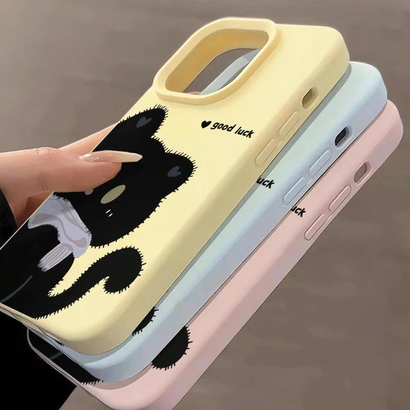 Scarf Black Cat Applicable Apple iPhone17 Mobile Phone Case 15 Glutinous Rice 14 Liquid 16 Cute 12 Large Hole 13 Women's