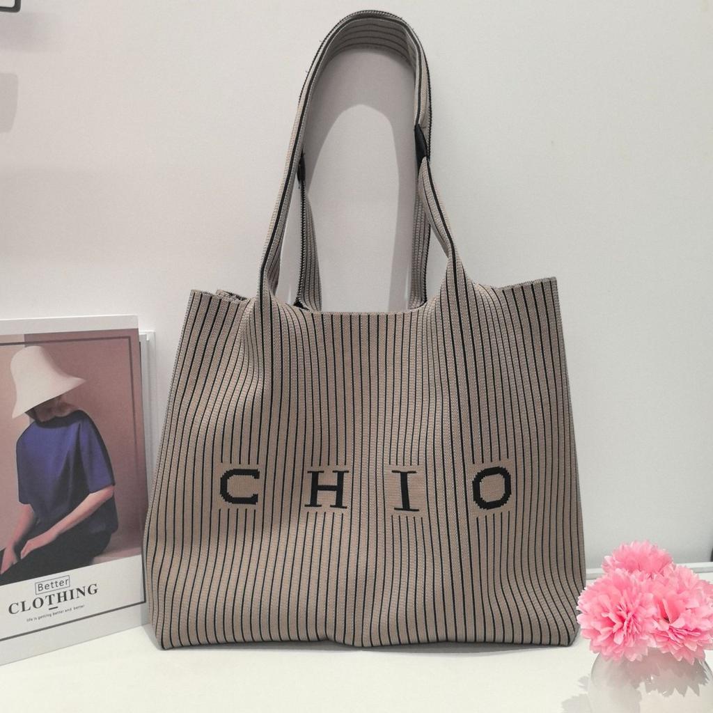 Gestreift, Tragetasche, Tasche mit großem Fassungsvermögen, Damen-, Freizeit-Tasche, Umhängetasche