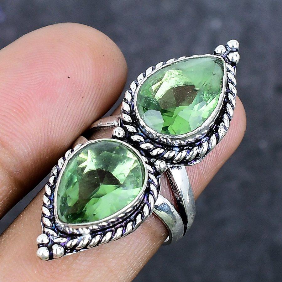 Natürlicher Tsavorit Edelstein Handgefertigt 925 Sterling Silber Schmuck Ringgröße 7 ETC-13955