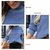 Damen Pullover mit Stehkragen, langen Ärmeln, reine Farbe, flauschig, lockere Passform, Strickpullover, Strickwaren, Blau, S