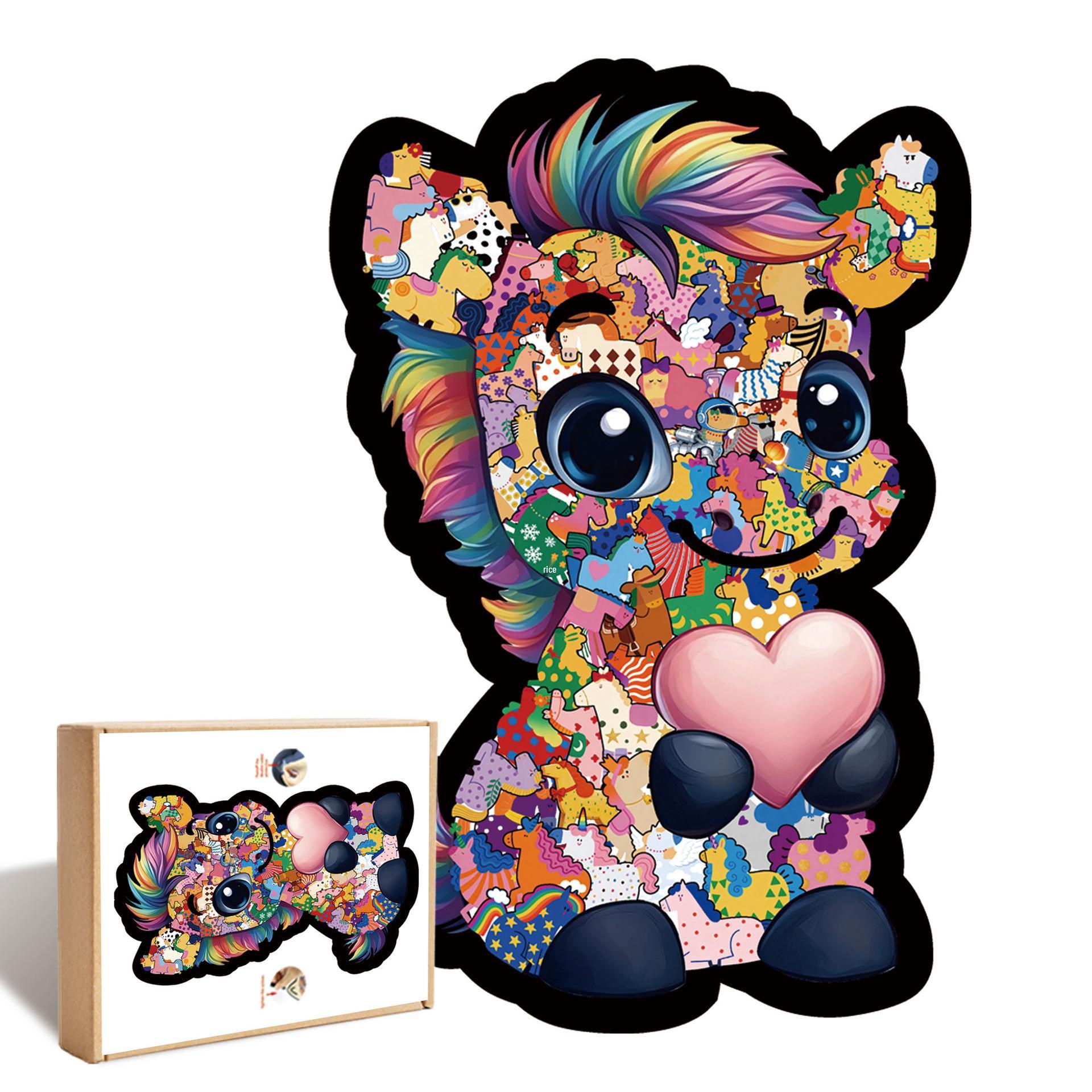 Cross-Border Wooden Heart & Horse Puzzle: Stackable, Irregular DIY with Frame