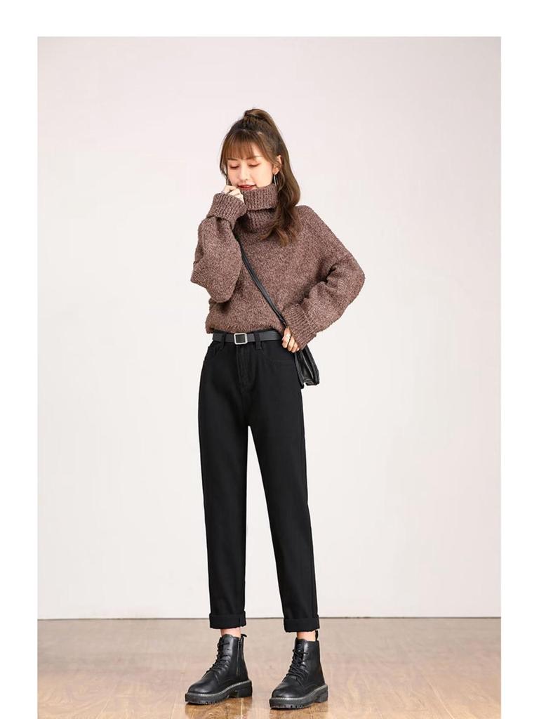Women's Off-White High-Waisted Harem Jeans - 2024 Spring/Autumn, Elastic, Loose Fit, Slimming Casual Carrot Pants
