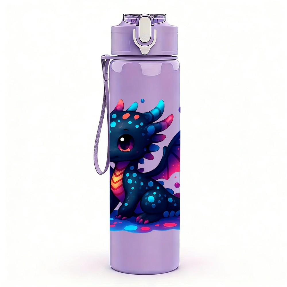 1PC Colorful Fantasy Dragon 750ml Color Plastic Sports Water Bottle Leakproof Flip Straw Lid Suitable for Sports Office Home Use
