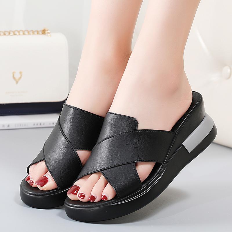 35-40 Summer Women's Large Fashion Solid Color Thick Soled Tall Sandals Anti Slip Slippers Women's Shoes