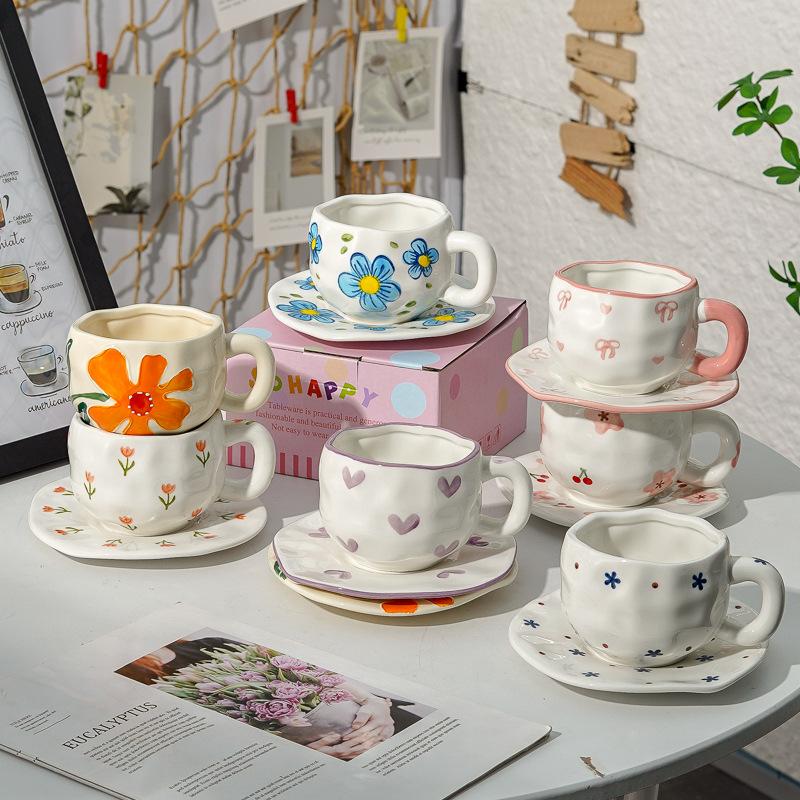Creative Cute Flower Ceramic Coffee Mug Simple Couple Mug Exquisite Afternoon Tea Dessert Cup Office Mug Birthday Gift Art Decor