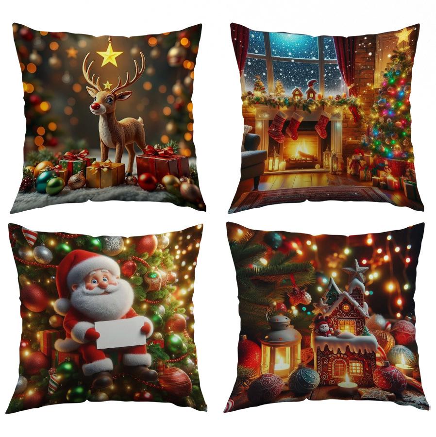 New Christmas Printed Cushion Cover Christmas Elk Home Sofa Decoration Cushion Cover Bedside Cushion