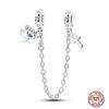 Star Moon Slide Safety Chains Charms 925 Sterling copper Heart Evil eyes Silicone Spacer Beads Fit Original Bracelet DIY Zircon