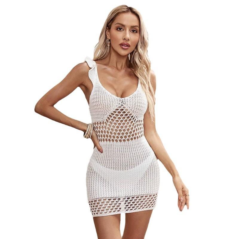 Women's Cover Ups Fashion Slim Sexy Low Cut Sexy Hollow Out Halter Knit Dress
