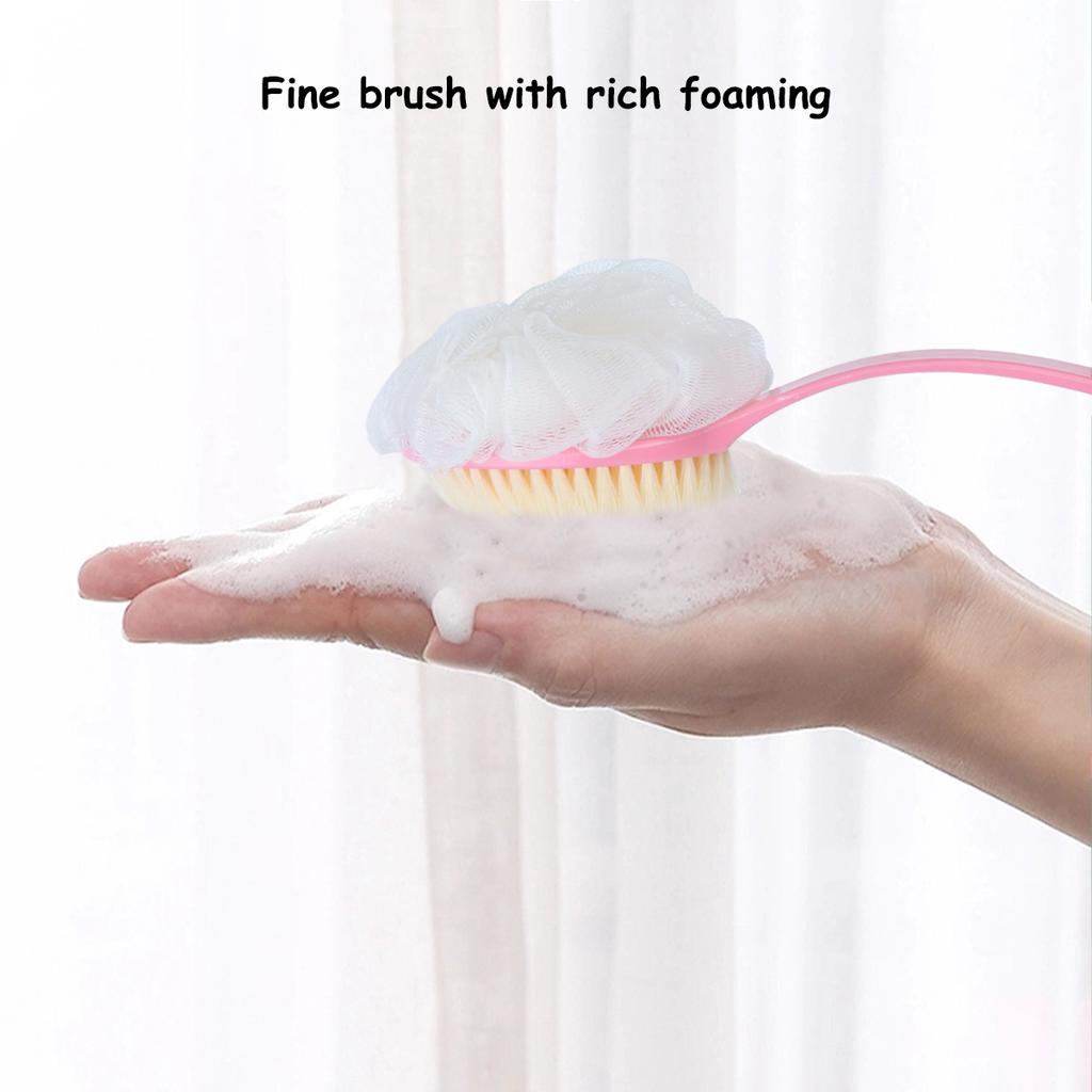 2In1 Bath Brush With Bath Ball And Bristle Body Exfoliating Scrubber Long Handle Body Back Massage Shower SPA Foam Cleaning Tool