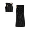 Women's Skirt Sets Sexy Crop Top&Bag Hip Skirt Metal Flower Decoration Lady 2 Piece Set Slim Hollow Out Tops High Waist Maxi Skirts New Fashion Summer