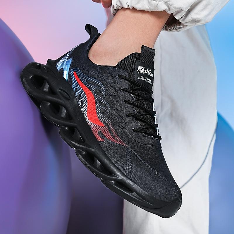 Herren Slip-on Sneaker mit Klingensohle Atmungsaktives Strickmaterial Rutschfest Stoßdämpfend Freizeit-Sportschuhe