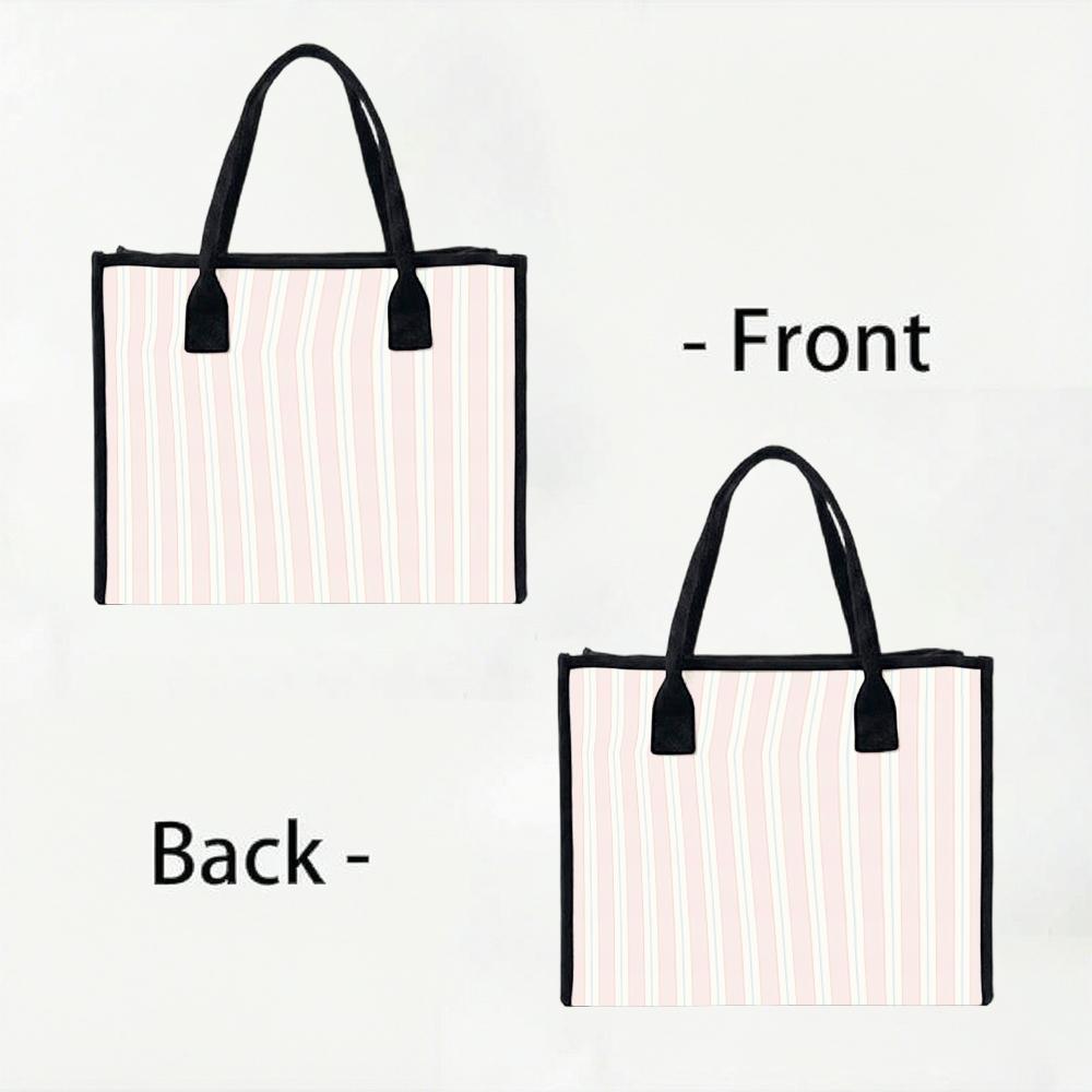 Striped Canvas Tote Bag Large Capacity Shoulder Handbag for Daily Shopping Commute