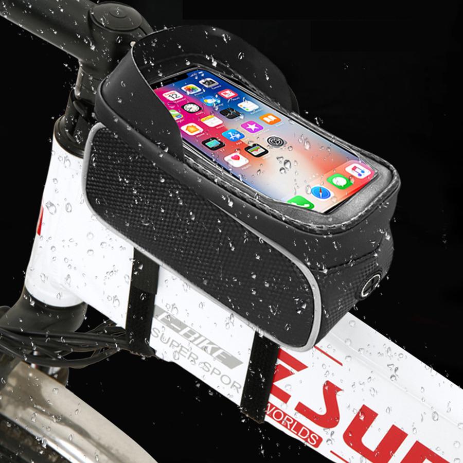 Waterproof Bicycle Frame Bag - Front Tube Phone Pouch for Cycling, Fits 7" Phones & Essentials, Durable Bike Accessories for Men