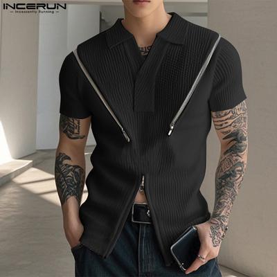 Καλοκαιρινή ανδρική λαιμόκοψη με κοντό μανίκι με φερμουάρ και ριμπ μπλουζάκια με λεπτές μπλούζες