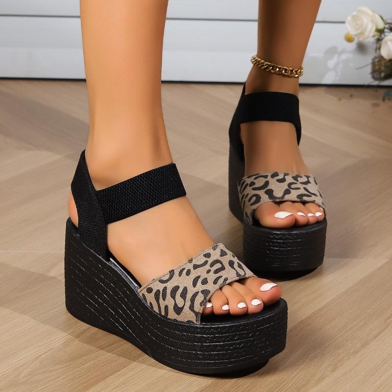 Mote Dames Kile Høy Hæl Peep Toe Sandaler Leopard Plattformsandaler Damer Tykk Såle Sommersko Espadriller Zapatillas Mujer