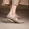 Krazing Pot Cow Skin Summer Spring Autumn Low Heels Women Square Toe Mary Janes Metal Buckle Shallow Pumps