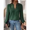 Women Solid Color Long Sleeve Top Luxury Lace Hollowed V-Neck Shirt Office Lady Elegant Daily Blouse