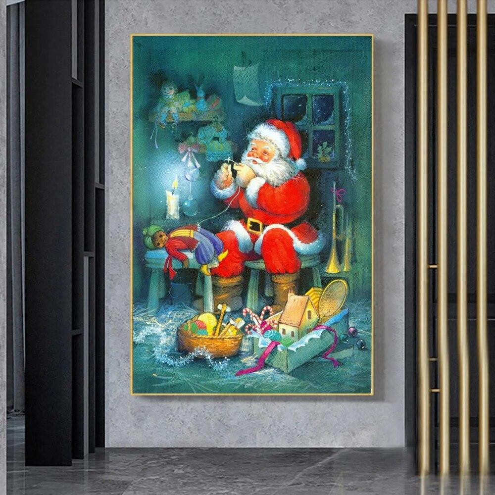Acheter Affiche de dessin animé du Père Noël pour salon, décoration de la  maison, peinture sur toile nordique du Père Noël, Art mural, Cuadros, sans  cadre | Joom, image size:1000x1000