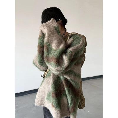 Autumn/Winter Color Block Mohair Gradient Knit Sweater for Couples