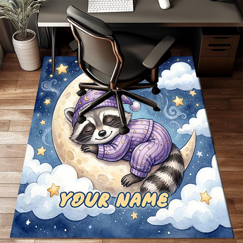 1PC Custom Name Raccoon Dreams Moon Theme Floor Mat Ideal for Living Room, Game Rooms, Office, Bedroom, Floor Mat Playful Design
