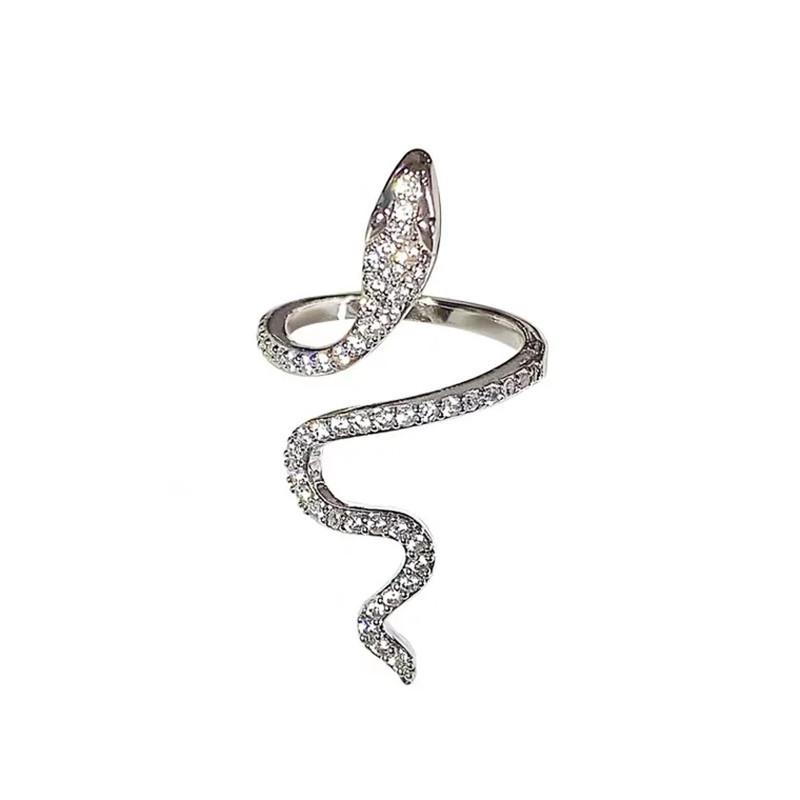 Vintage Punk Snake Shape Ring for Men Women Korean Elegant Opening Adjustable Crystal Rings Weddings Party Zircon