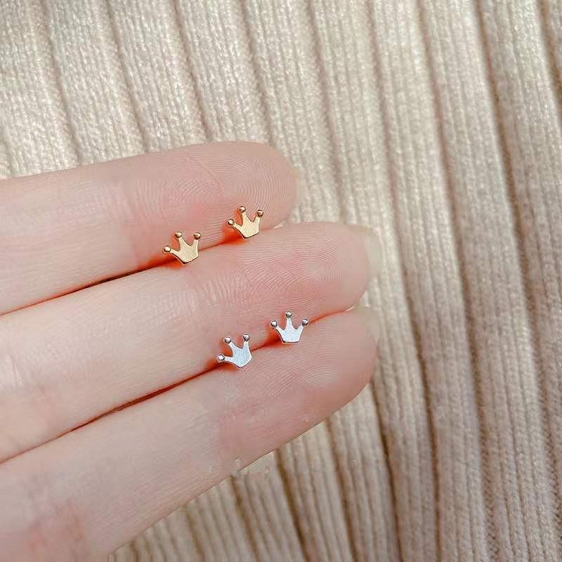 Cute Mini Crown S925 Sterling Silver Stud Earrings for Women S925 Silver