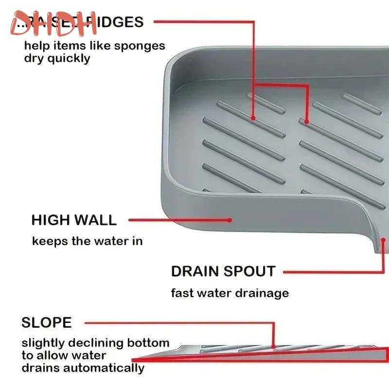 Sink Silicone Tray with Drain Soap Sponge Storage Holder Countertop Sink Scrubber Brush Soap Storage Rack Kitchen Organizer