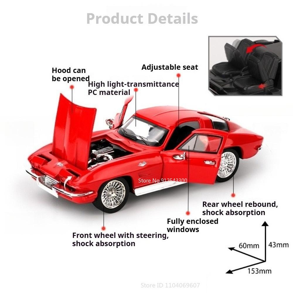 1:32 Scale C8 ZR1X C2 Model Toy Car Metal Diecast Doors Opened Supercar Rear Wheel Pull Back Models Toys Exquisite Gifts