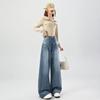 Spring Summer Vintage Blue Ripped Relaxed Straight Wide Leg Trendy Denim Pants Ladies Casual Pants Oversize Denim Trousers