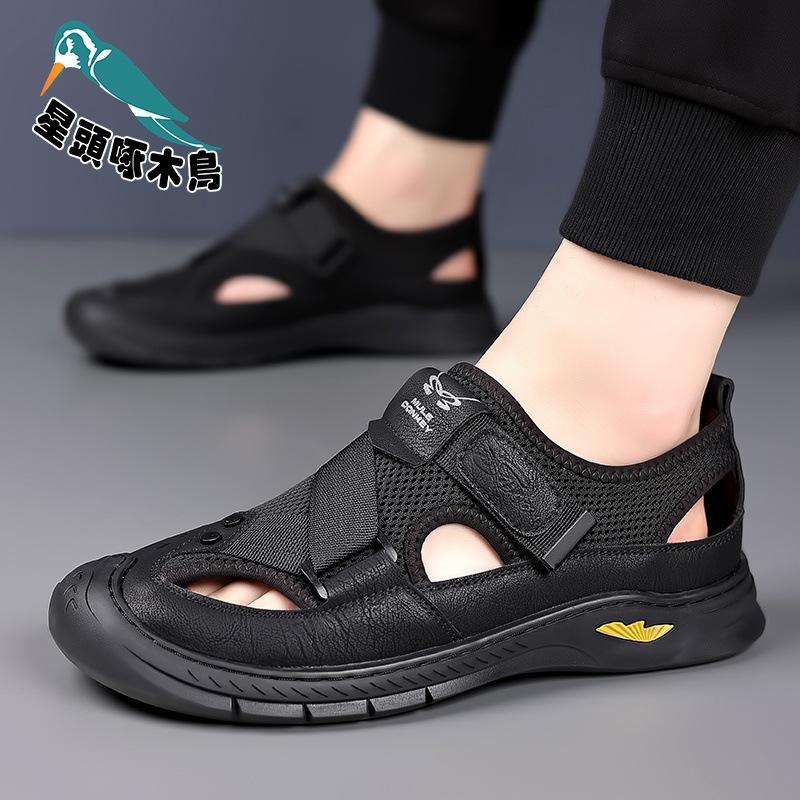 Shoes Men's summer breathable sandals mesh shoes one pedal casual shoes middle-aged and elderly father shoes single sandals