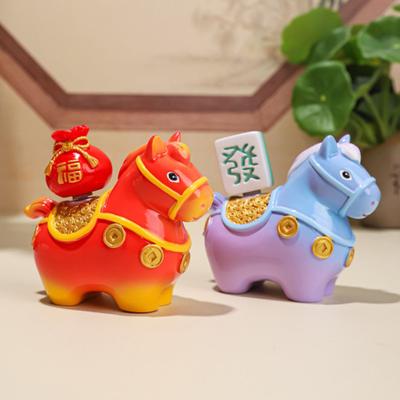 Yousheng Chinese Style Horse Statue Rotatable Golden Ingot Lucky Bag Flower Copper Coin Cartoon Pony Figurine Desktop Feng Shui Decoration Ornament