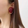 Vintage Red Resin Stud Earrings for Women Luxury Geometric Gold Color Large Oval Earrings Party Wedding Ear Jewelry Wholesale