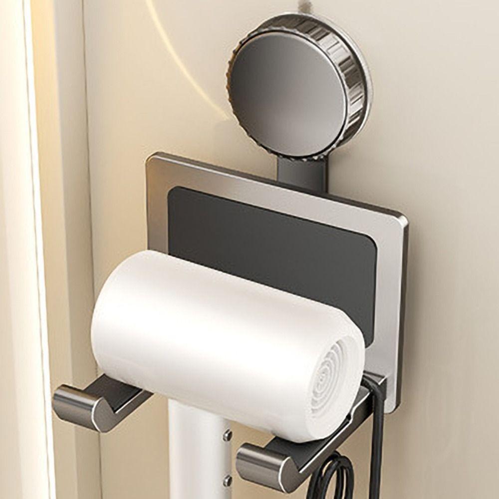 Punch-Free Suction Cup Hair Dryer Holder Aluminum Hair Dryer Organizer Hair Dryer Hanger  Bathroom