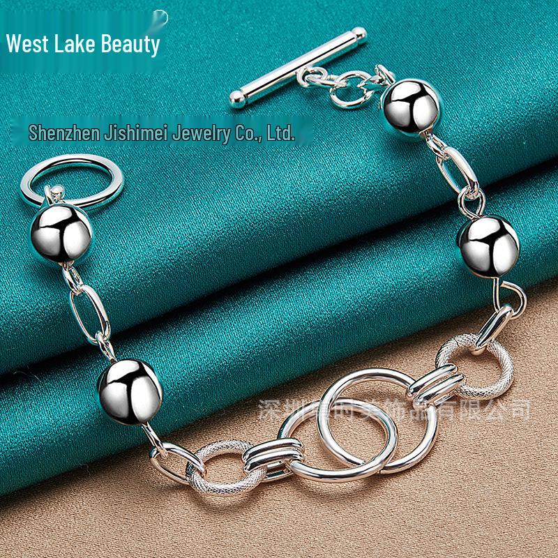 West Lake Beauty Women's Silver Smooth Bead Bracelet