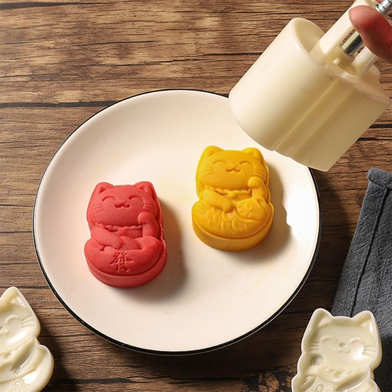 Cartoon Wealth Cat Mooncake Press Mold Cookie Stamps Chinese MidAutumn Moon Cake Makers Decoration Tool for DIY Cookie