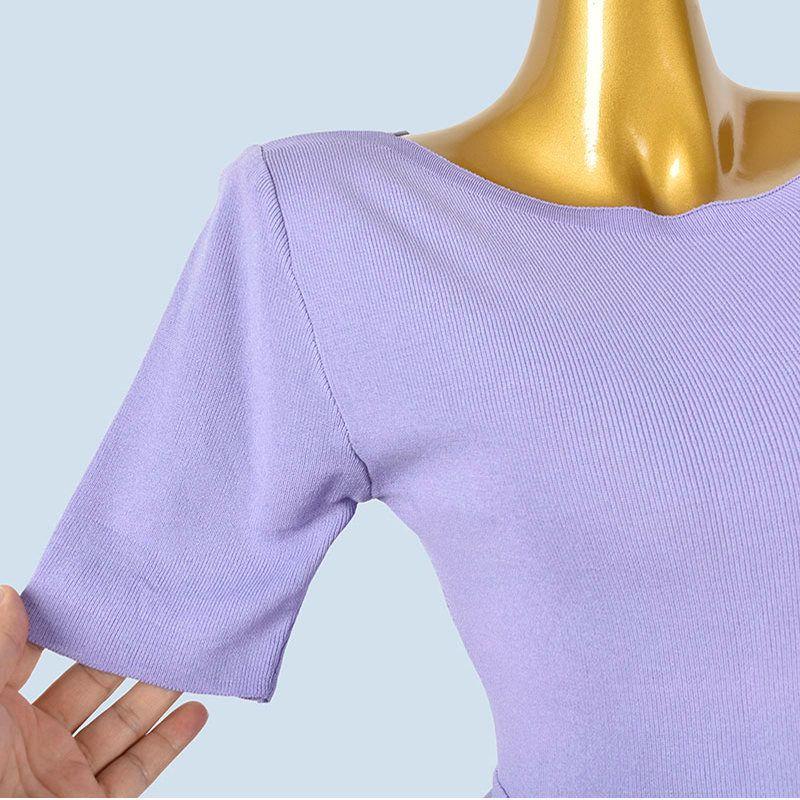 Off-Neck Half Sleeve Top High-Grade Knitted Short Sleeve T-shirt Women's Spring Summer French Style Sexy Chic Base Sweater