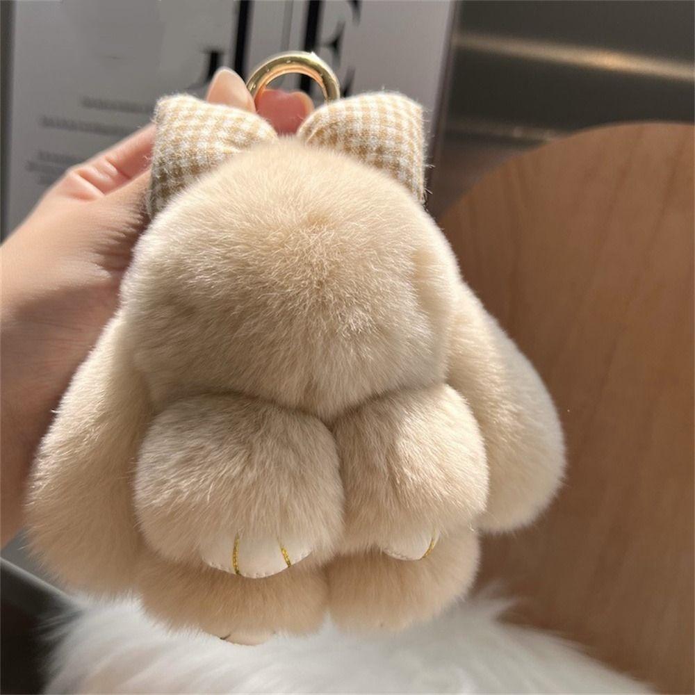 Hair Bow Bunny Keychain Pompoms Plush Rabbit Key Ring Rabbit Fur Keychain  Jewelry Gifts