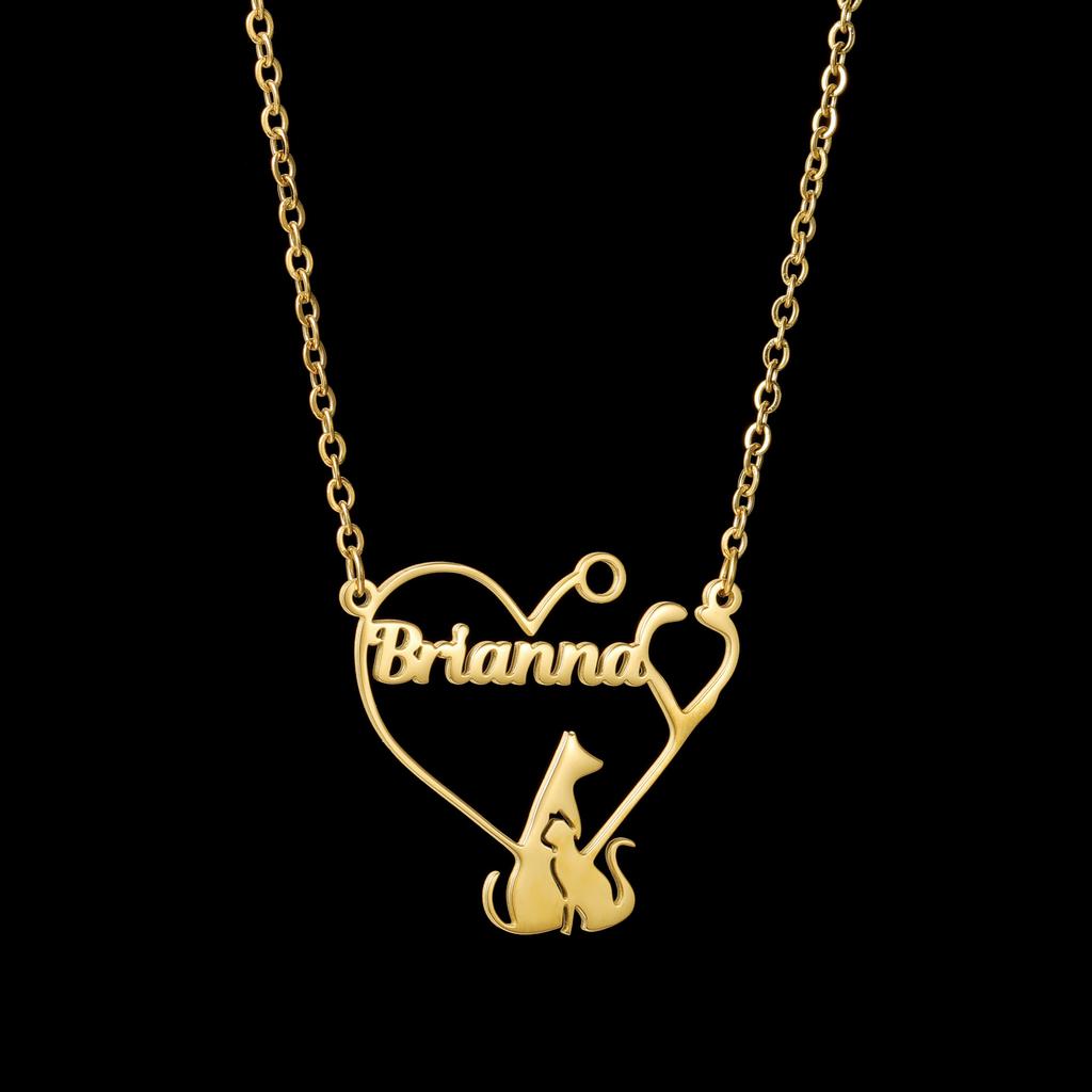 Atoztide Personalized Custom Name Necklace for Women Stainless Steel Heart Pendant Nameplate Choker Link Chain Jewelry Gifts