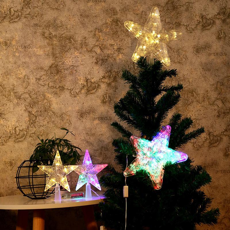 Christmas LED Transparent Five-pointed Star Tree Toppers Merry Christmas Tree Decorations for Home Xmas Ornaments Navidad Props